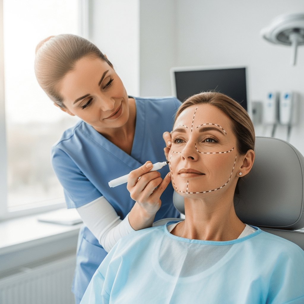 fadenlifting Einzeichnen